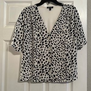 Express Dolman Short Sleeve Button Up Blouse